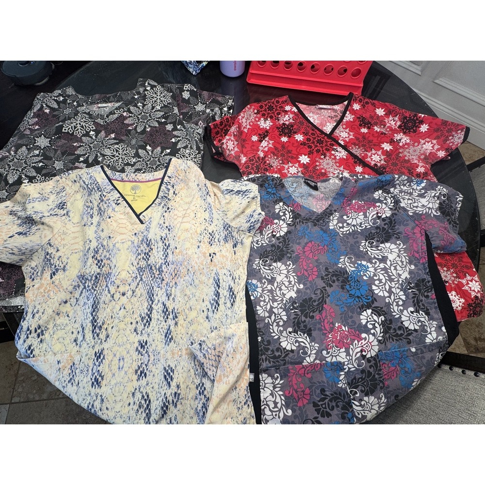 Healing Hands, HH Scrubs, Ecko Unltd. Scrubs Lot of 4 Women's XL Scrub Tops